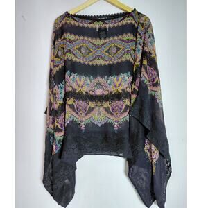 ETRO Milano Silk Poncho Multicolor Women Geometric Boat Neck Size One Size